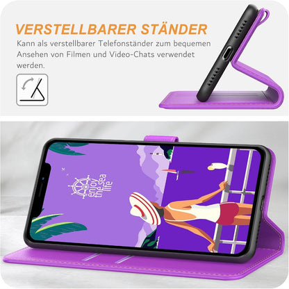 Ganbary iPhone 11 Hülle, Premium Leder Klapphülle mit Kartenschlitzen, Magnetverschluss und Standfunktion - Violett