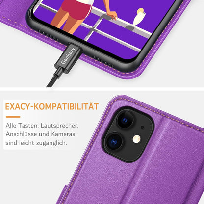 iPhone 11 Leder Handyhülle Klapphülle mit Kartenschlitzen und Standfunktion