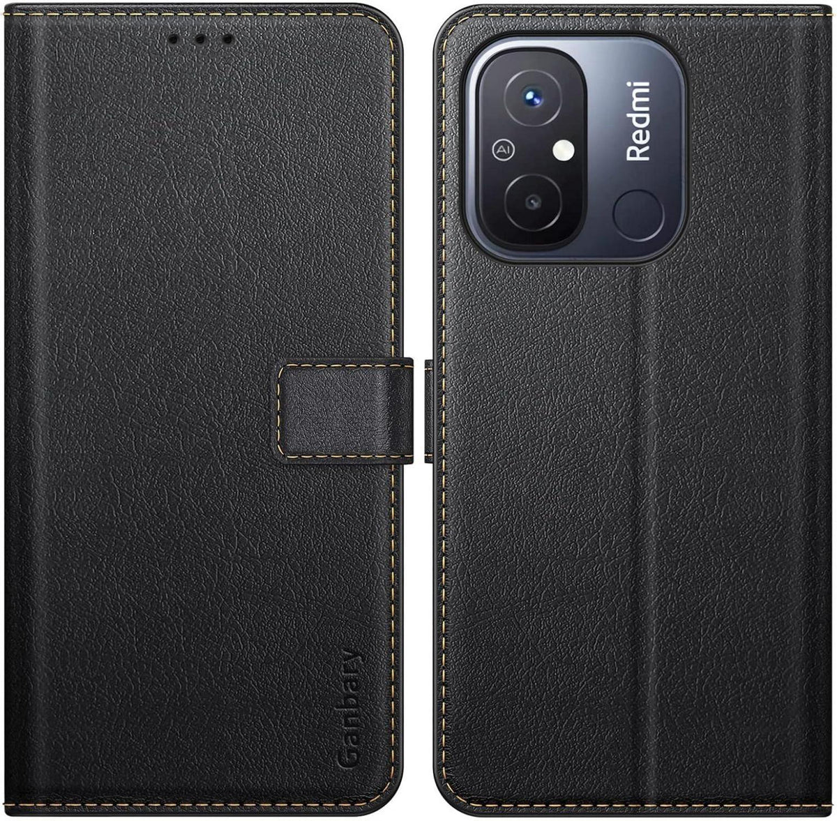 Xiaomi Redmi 12C Handyhülle Schwarz Leder Klapphülle mit Standfunktion