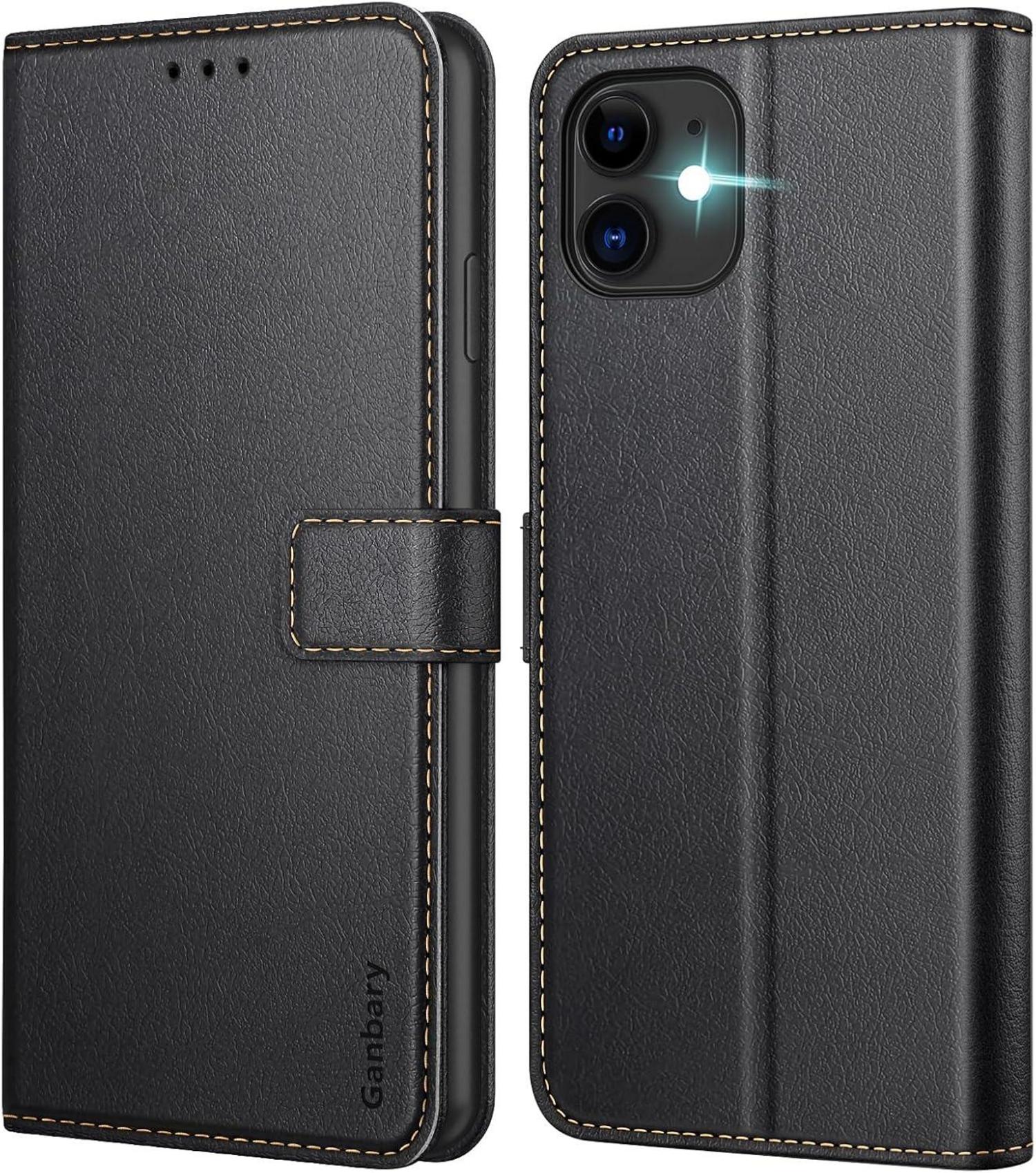 iPhone 11 Handyhülle Leder Klapphülle Kartenschlitzen Schwarz