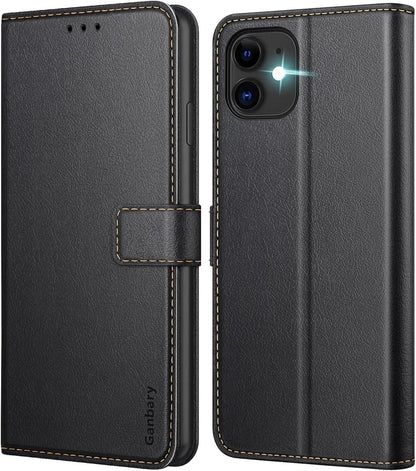 iPhone 11 Handyhülle Leder Klapphülle Kartenschlitzen Schwarz