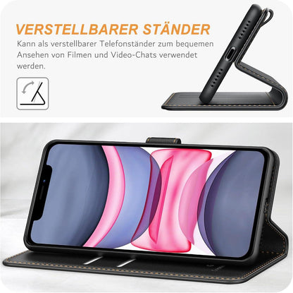 Ganbary iPhone 11 Leder Klapphülle mit Kartenschlitzen und Standfunktion, Schwarz