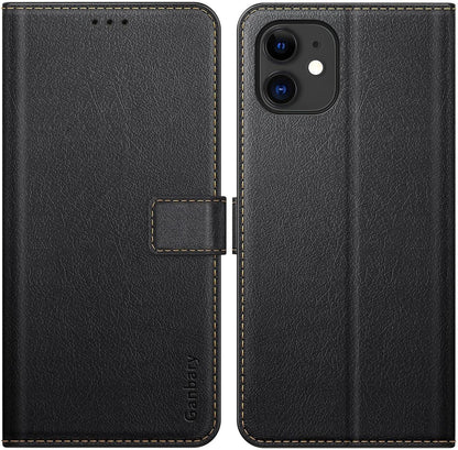 Ganbary iPhone 11 Leder Klapphülle mit Kartenschlitzen und Standfunktion, Schwarz