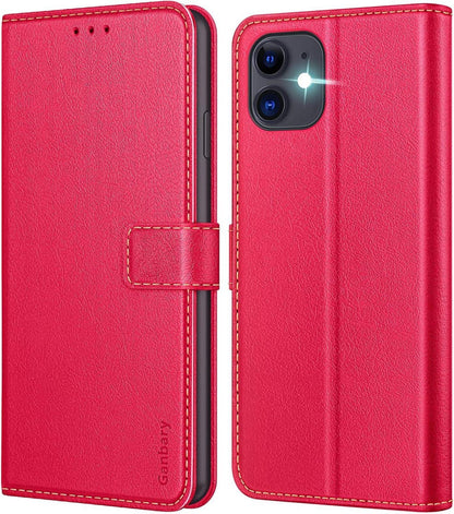 iPhone 11 Handyhülle Rot Leder Flipcase mit Kartenfächern