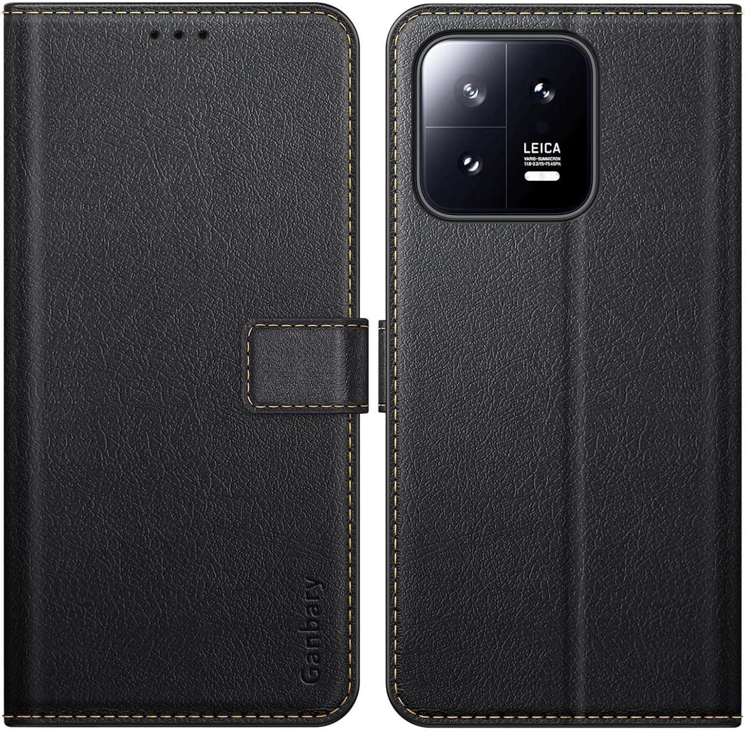 Handyhülle für Xiaomi 13 5G Leder Klapphülle Schwarz mit Kartenschlitzen und Standfunktion