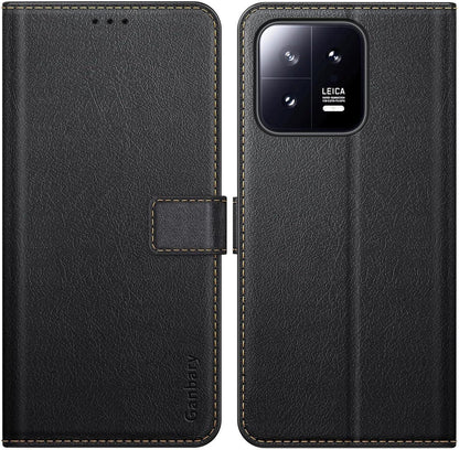 Handyhülle für Xiaomi 13 5G Leder Klapphülle Schwarz mit Kartenschlitzen und Standfunktion