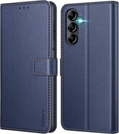 Samsung Galaxy A14 Handyhülle Leder Klapphülle Blau Magnetverschluss