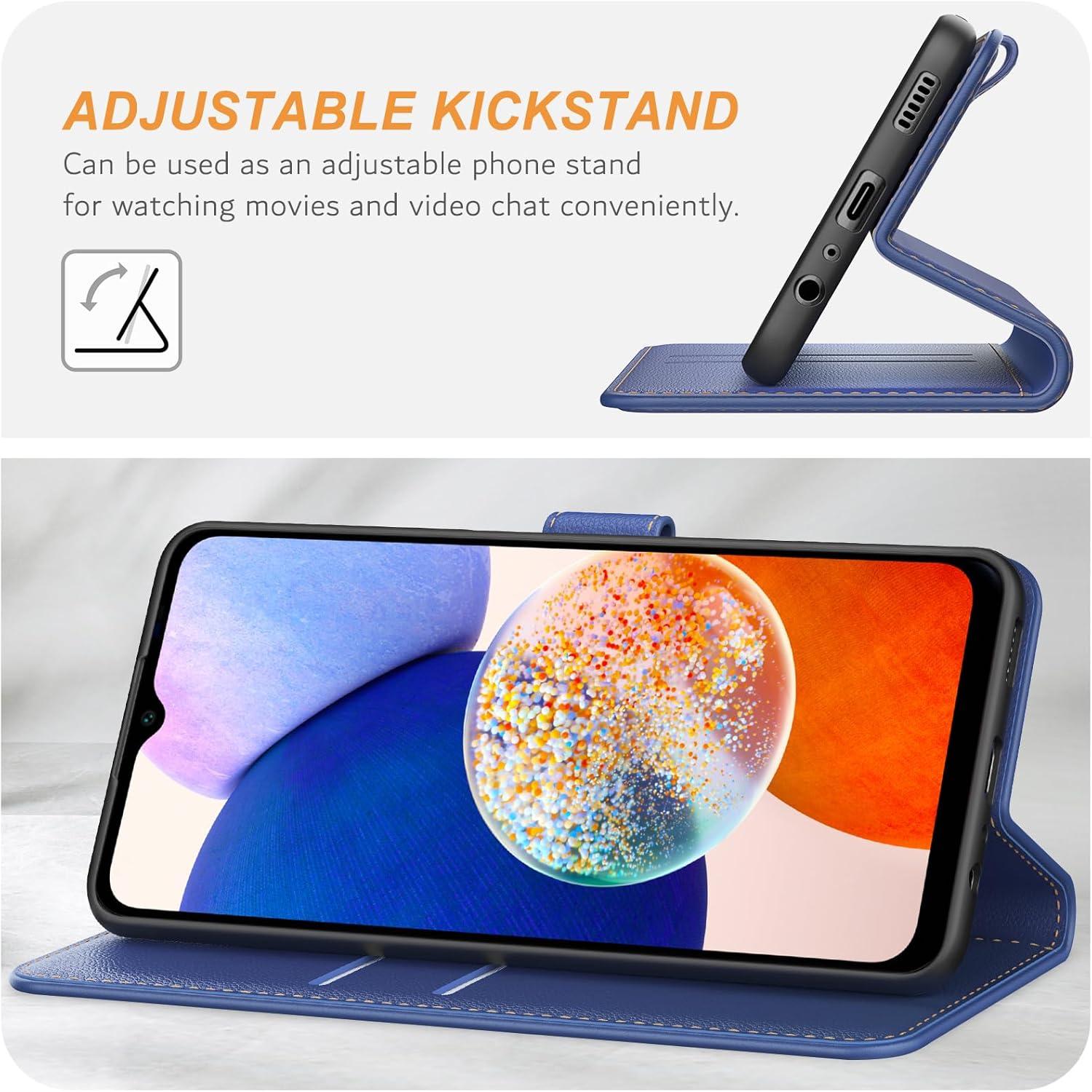 Samsung Galaxy A14 Handyhülle Leder Klapphülle Blau Magnetverschluss
