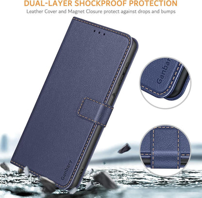 Handyhülle Samsung Galaxy A14 4G 5G Leder Blau Kartenschlitz Magnet Standfunktion