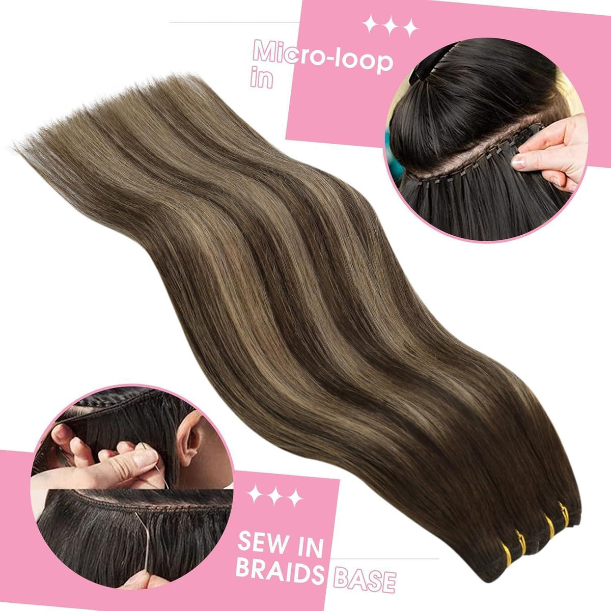 Echthaar Tressen Ombre 35cm - Dunkelbraun mit Blond Balayage