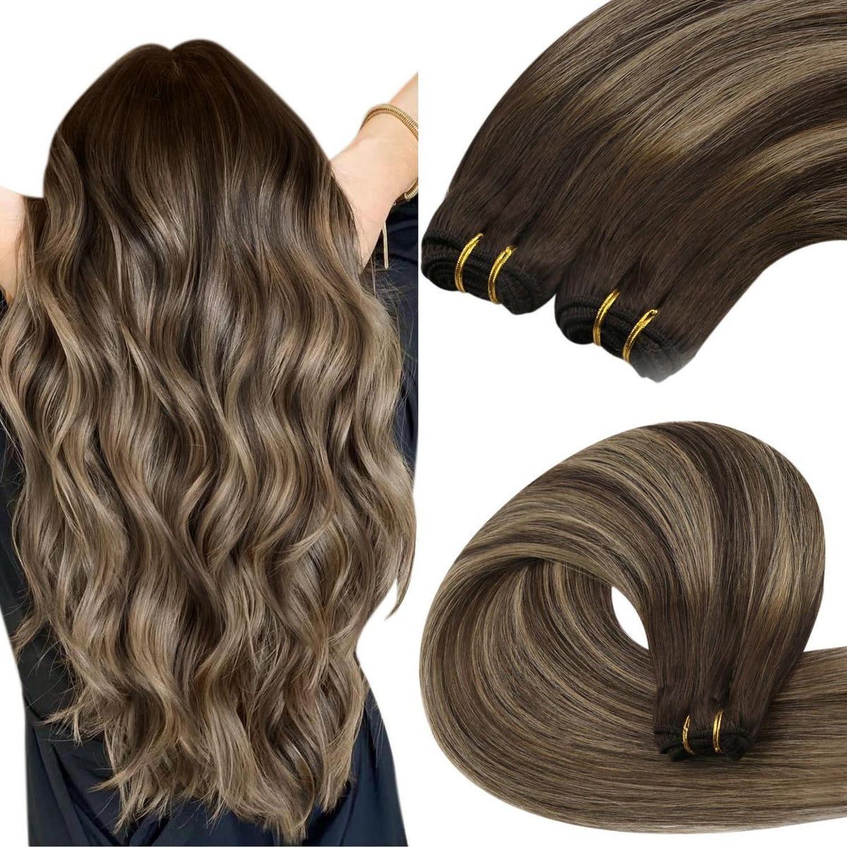 Echthaar Tressen Ombre 40cm - Dunkelbraun mit Blond