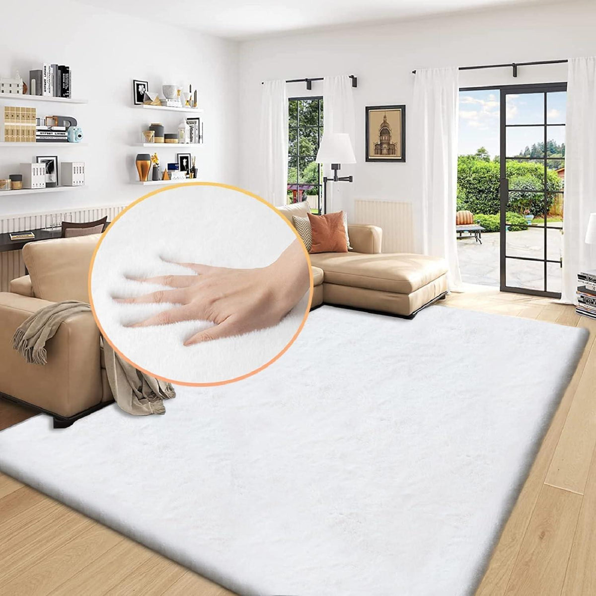 Flauschiger Kunstfell Teppich Weiß 180x270 cm - Wohnzimmer Teppich