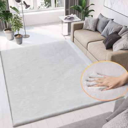 Flauschiger Grau Teppich 150x240 cm – Waschbarer Fellteppich Wohnzimmer