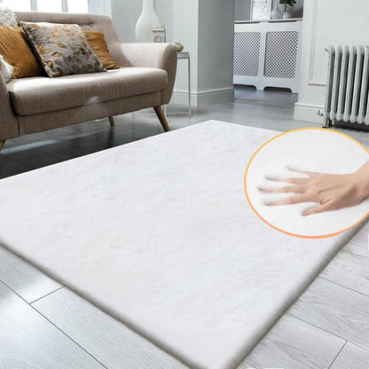 Flauschiger Teppich Weiß 120x180 cm – Waschbarer Kunstfell Wohnteppich