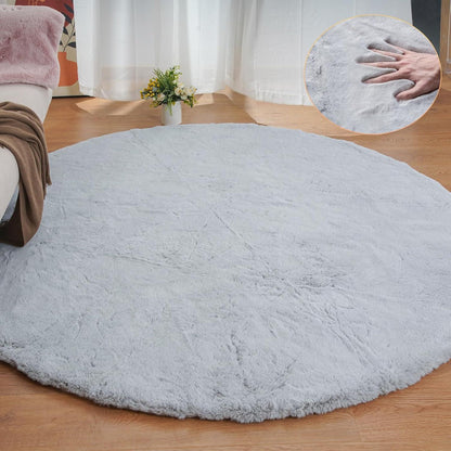 Runder Kunstfellteppich Grau 240 cm – Flauschig & Weich