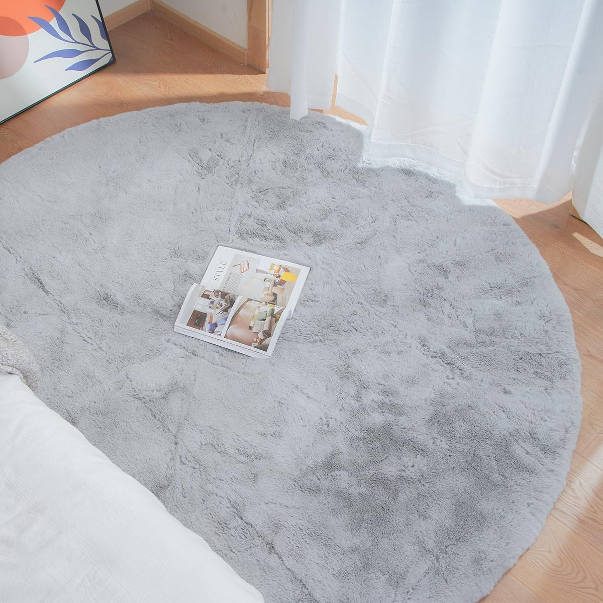 Runder Kunstfellteppich Grau 240 cm – Flauschig & Weich