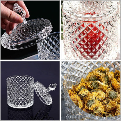AMJKEJI Kristallglas Zuckerdose mit Deckel, Glasbehälter für Süßigkeiten und Snacks