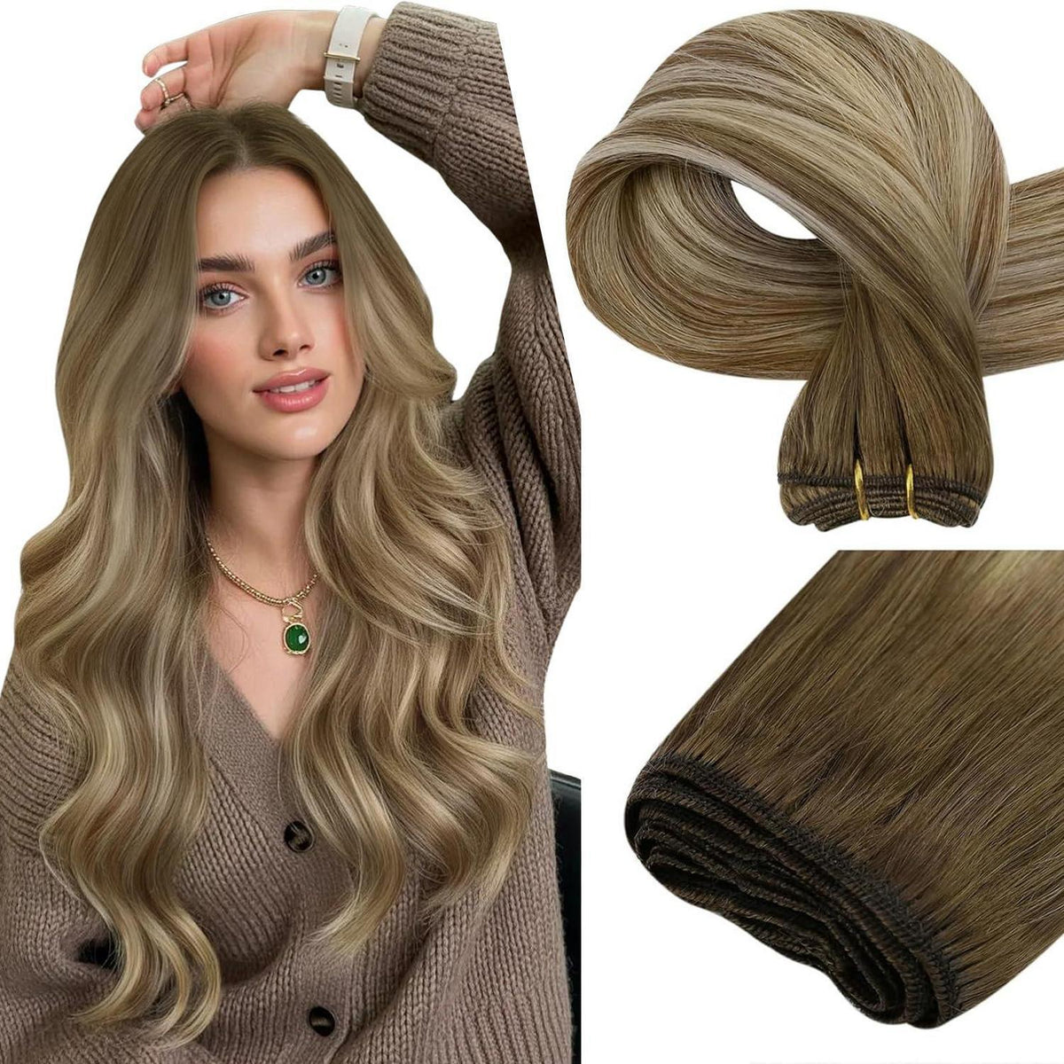 Echthaar Tressen Ombre Blond - Haarverlängerung 50cm
