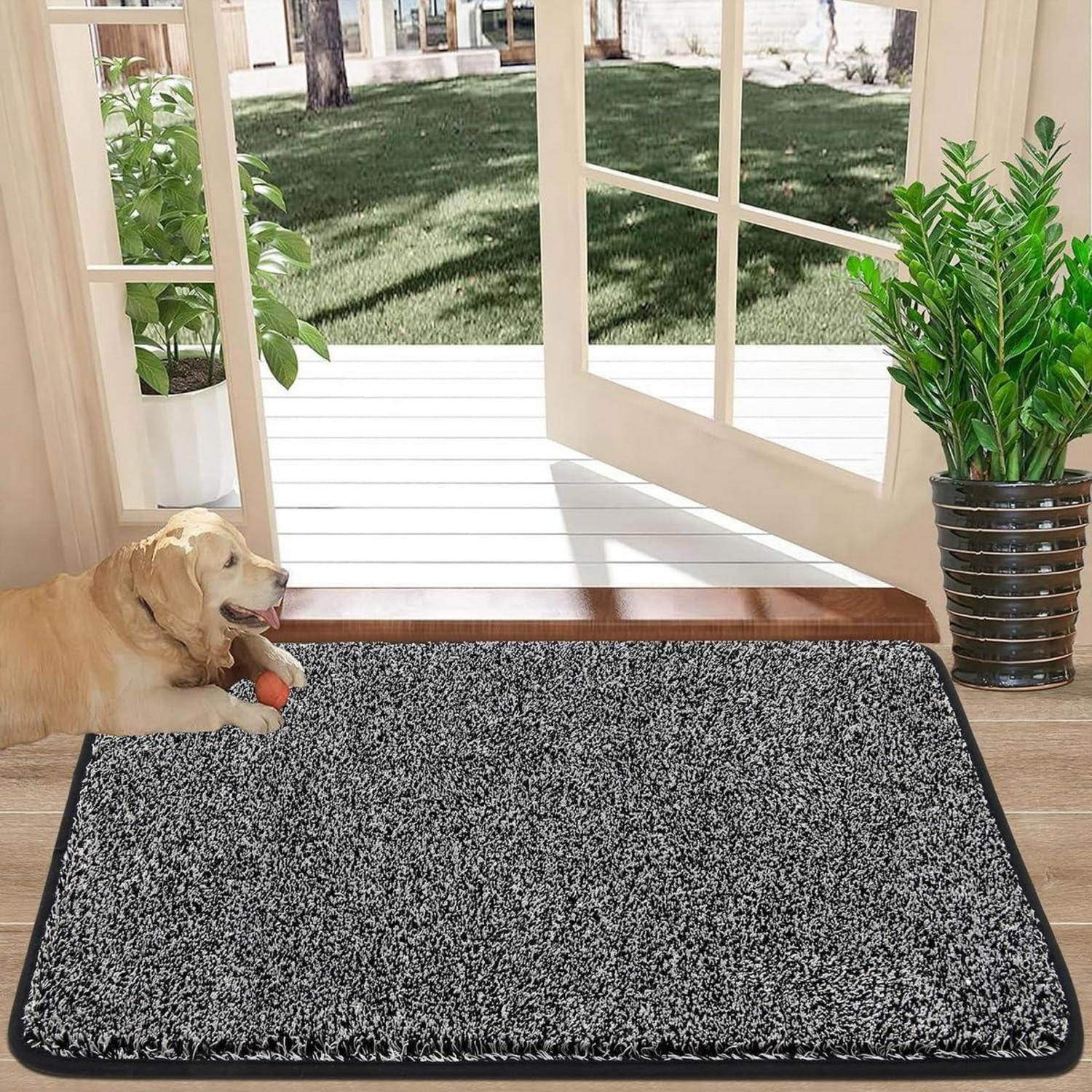 Fußmatte 90x150 cm Schwarz, Rutschfester Teppich, Waschbarer