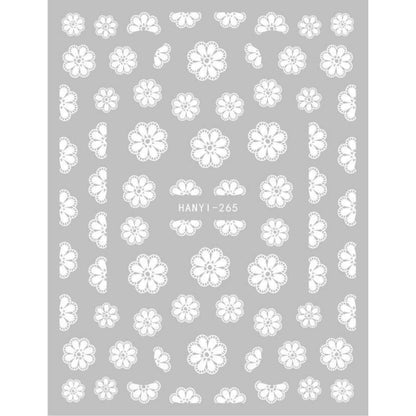 Frühlings-Nagelsticker: Weiße Blumen, Schmetterlinge & Blätter