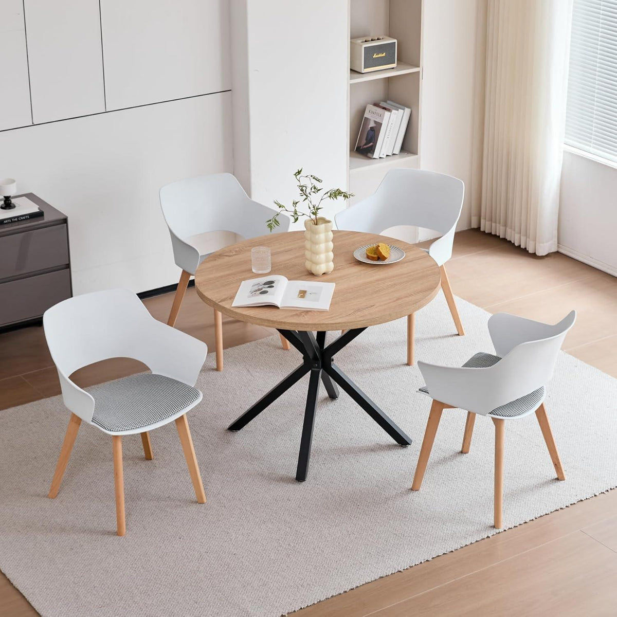 2er Set Esszimmerstühle mit Stoffpolster & Massivholzbeinen