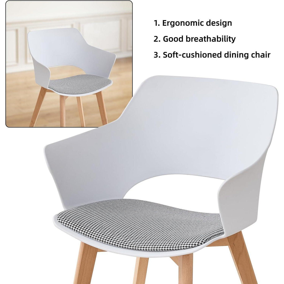 2er Set Esszimmerstühle mit Stoffpolster & Massivholzbeinen