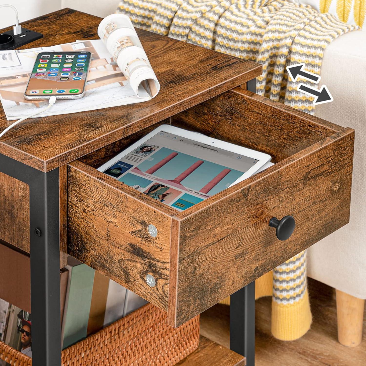 Nachttisch mit Ladestation USB-Anschlüssen Vintagebraun-Schwarz
