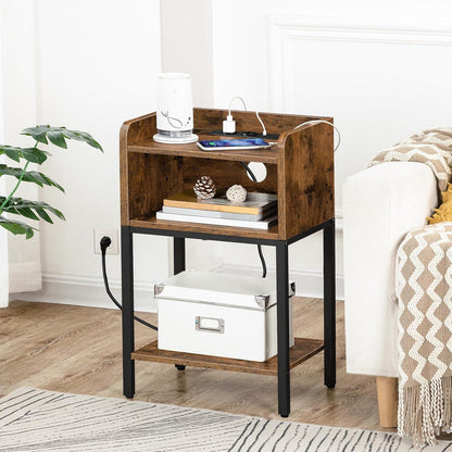 Nachttisch mit Ladestation und USB-Anschlüssen Vintagebraun/Schwarz