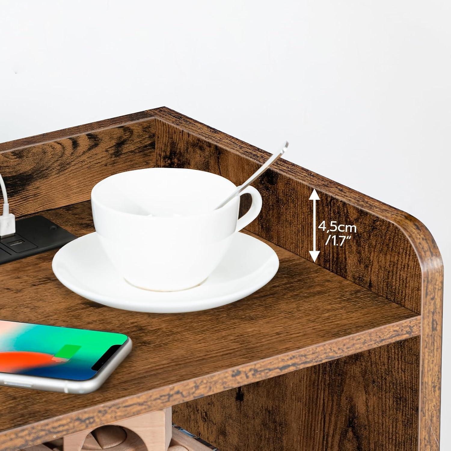 Nachttisch Beistelltisch Ladestation AC-USB Schlafzimmer Vintagebraun