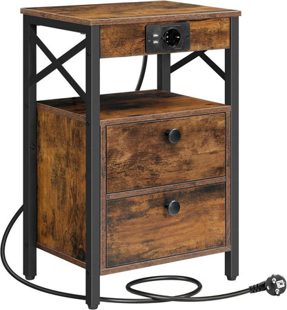 Nachttisch mit Ladestation und USB-Anschlüssen, Vintagebraun-Schwarz