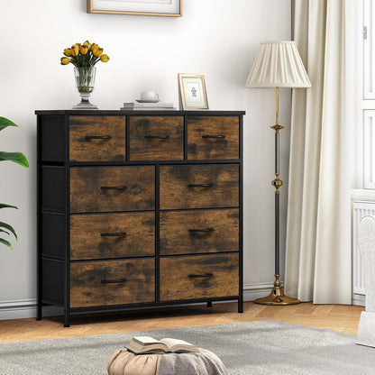 YITAHOME Kommode mit 9 Schubladen Stoff Industrial Stil