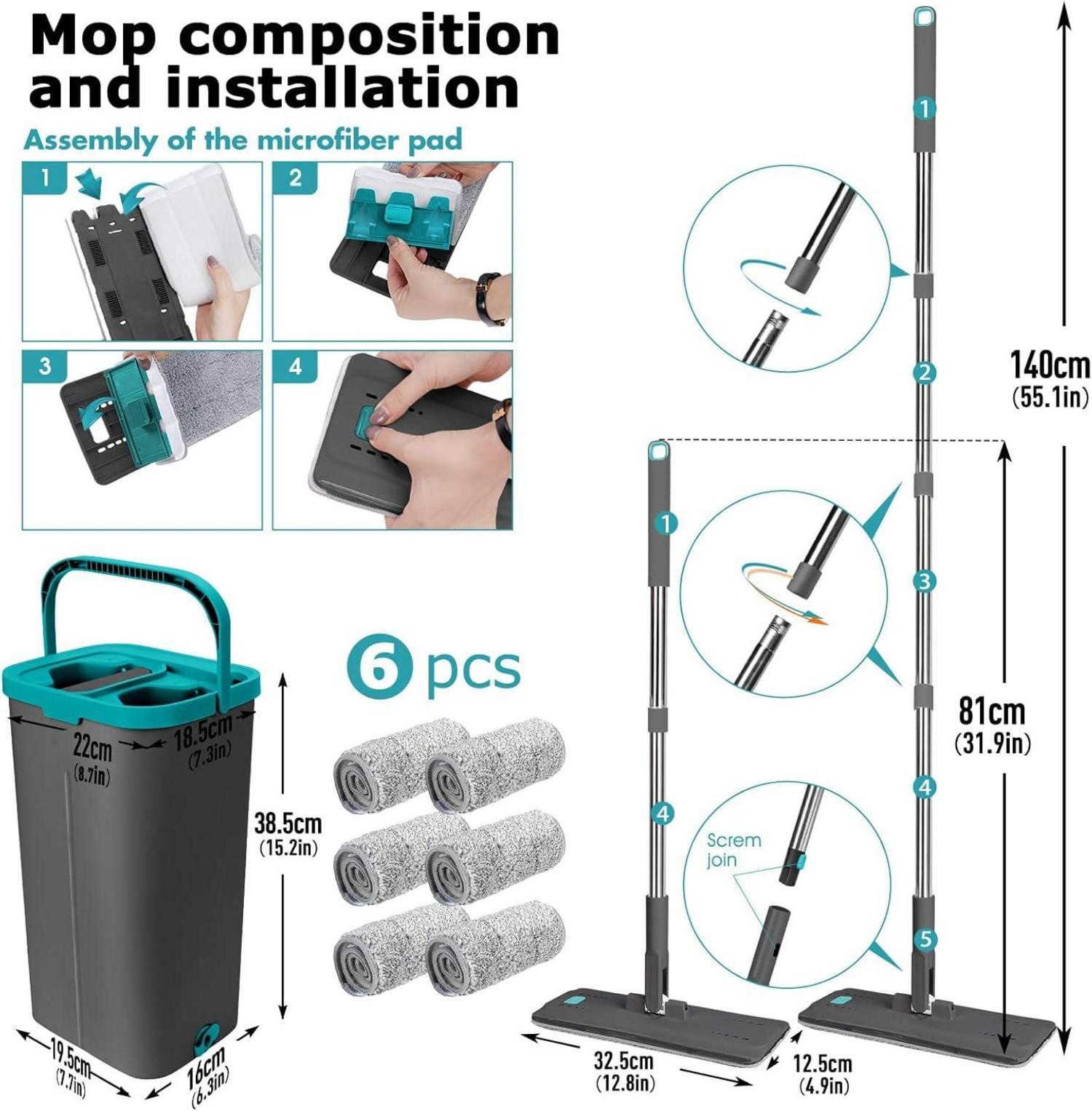 Mikrofaser Wischmopp Set mit Eimer und 6