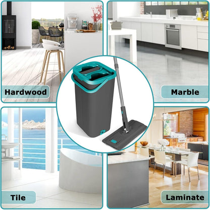 Masthome Wischmopp Set mit Eimer, 6 Mikrofaser Pads, 2in1 Edelstahl, für