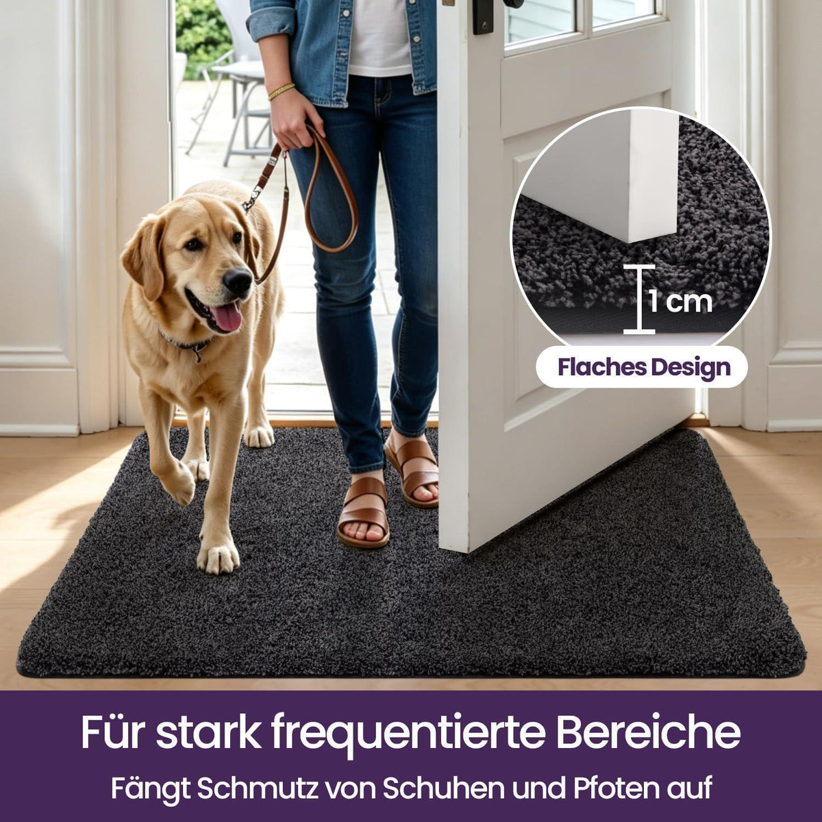 Fußmatte Innen rutschfest 90x150 cm Schwarz-Grau