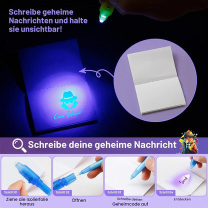 Geheimstift Set mit UV-Licht & Notizblöcken – 16er Pack