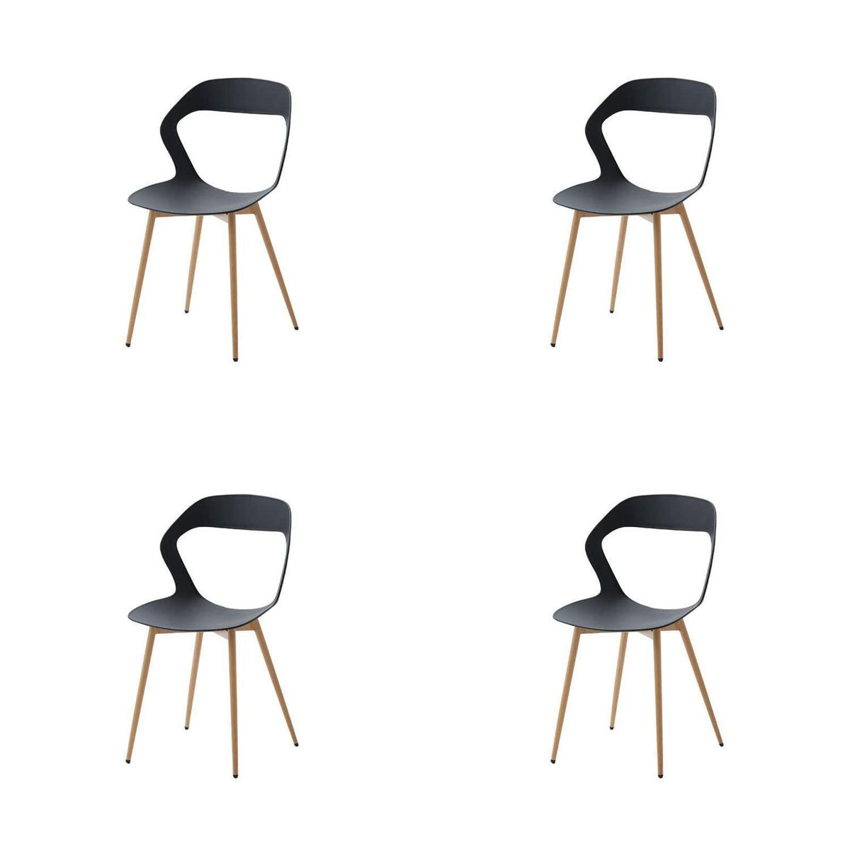 Moderner Esszimmerstuhl Set 4er – Skandinavisch, Schwarz & Natürliche Farbe