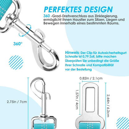 SlowTon Hundegurt Auto 2in1 elastisch verstellbar reflektierend Sicherheit Blau
