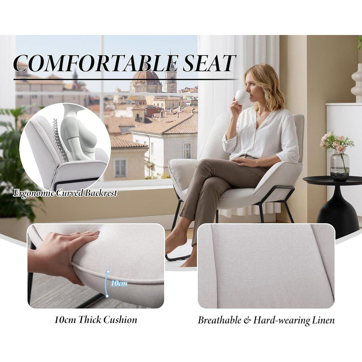 Leinen Loungesessel Modern Beige – Bequemer Relaxsessel für Wohnzimmer