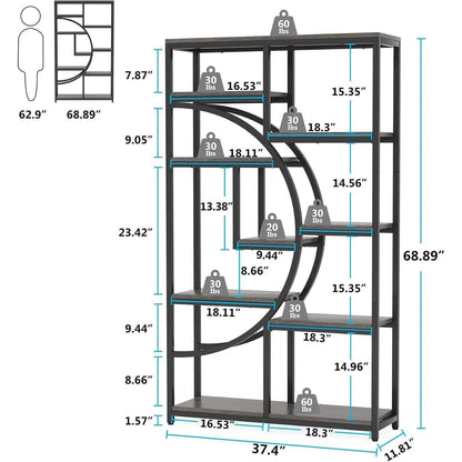 5-Ebenen Bücherregal Grau – Standregal & Raumteiler