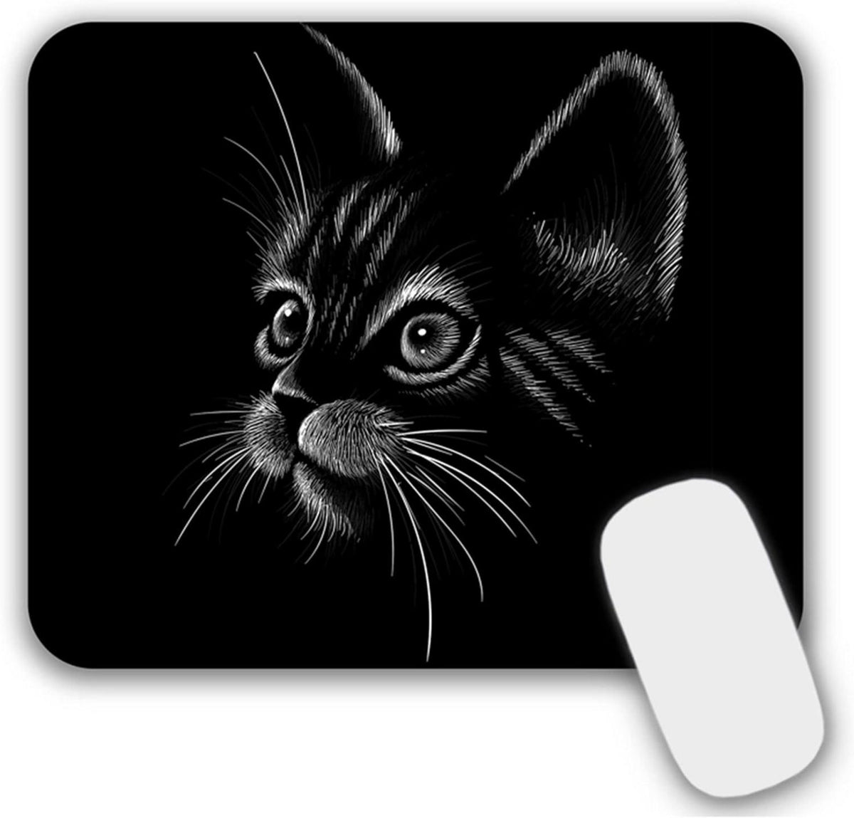 Mauspad Schwarz mit Katzenmotiv 24x20 cm dünn rutschfest waschbar