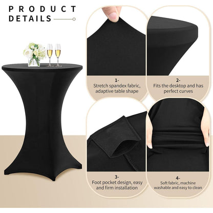 10er Set Stehtischhusse Schwarz für Ø 80-85 cm, Stretch-Tischdecke mit Fußtaschen