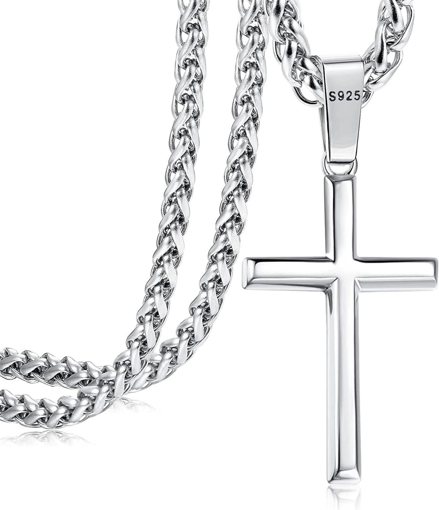 925 Silber Kreuz Kette Halskette Edelstahl Panzerkette 41 cm