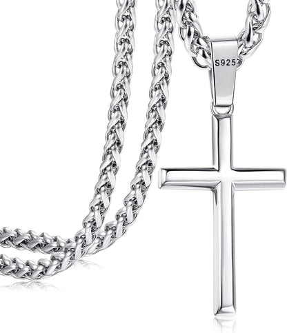 925 Silber Kreuz Kette Halskette Edelstahl Panzerkette 41 cm