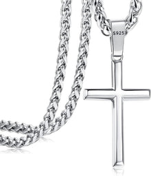 925 Silber Kreuz Kette mit Halskette - Edelstahl Panzerkette