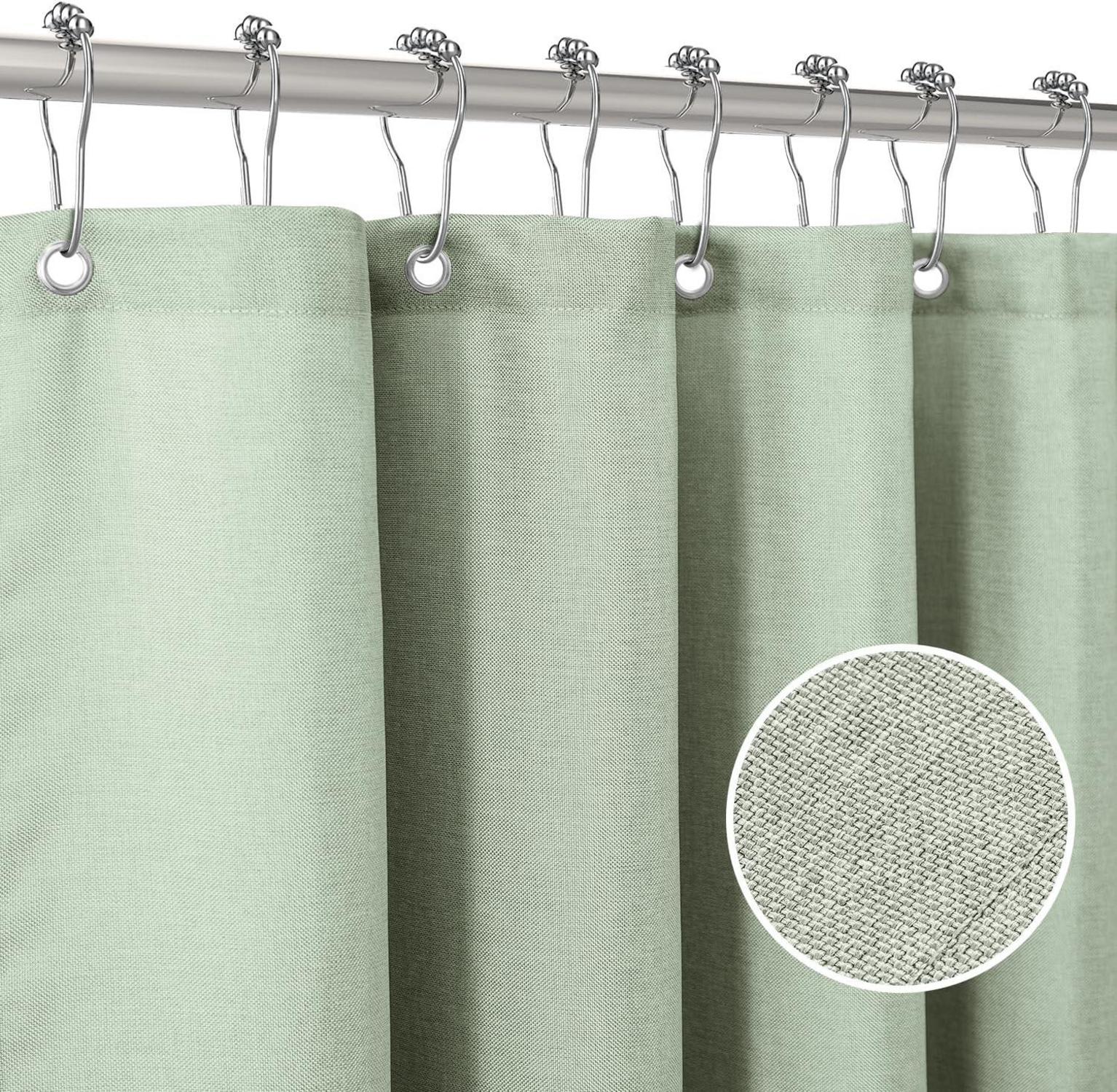 Duschvorhang Leinen Metall Duschvorhangringe Wasserdicht Badewanne 92x182cm Salbeigrün