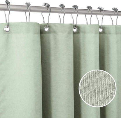 Duschvorhang Leinen Metall Duschvorhangringe Wasserdicht Badewanne 92x182cm Salbeigrün