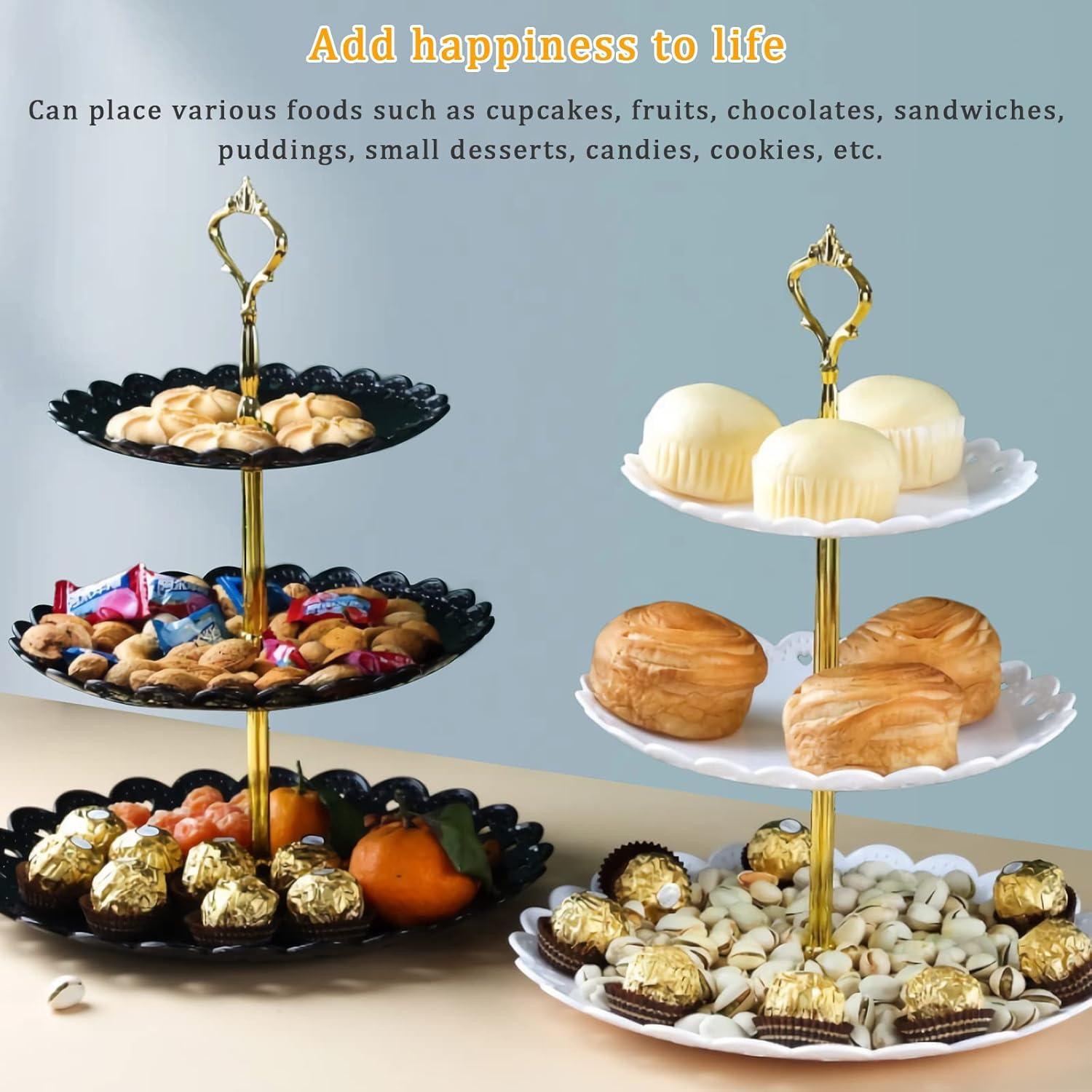 3-stöckiger Cupcake-Ständer Schwarz/Weiß Kunststoff, für