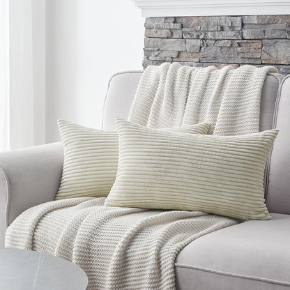 Topfinel Kissenbezug 30x50 Creme Kordsamt gestreift 2er Set Sofa Deko