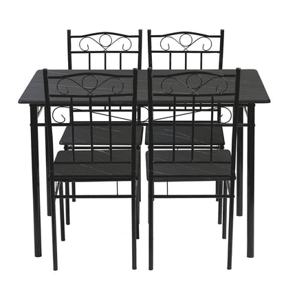 Esszimmer-Set Schwarz Marmor Optik | Esstisch + 4 Stühle