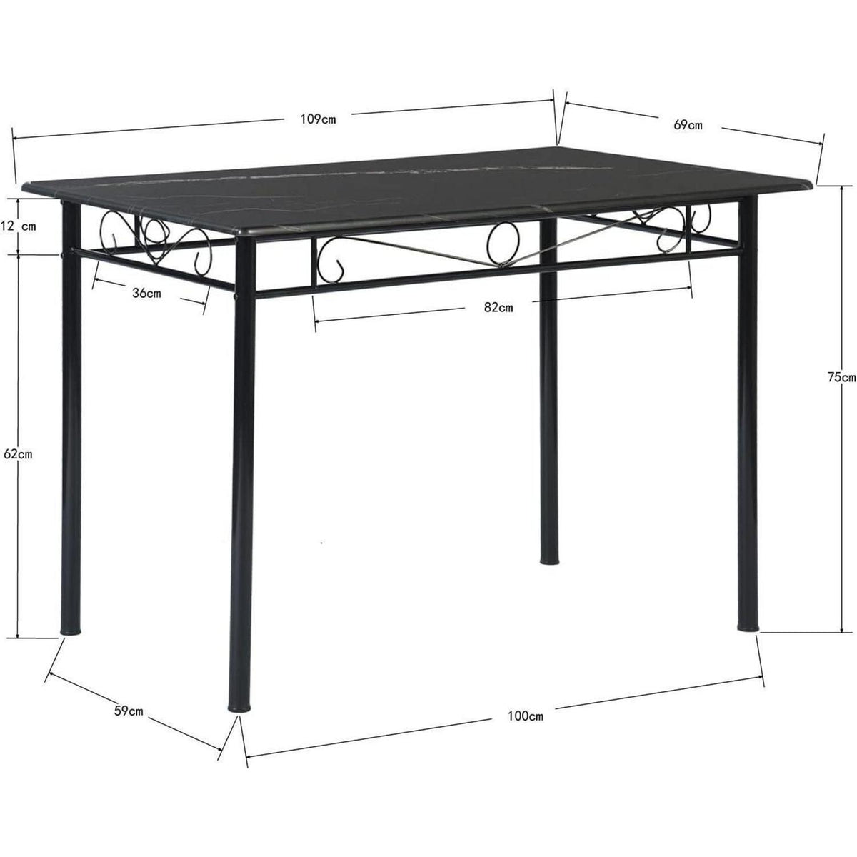 Esszimmer-Set Schwarz Marmor Optik | Esstisch + 4 Stühle